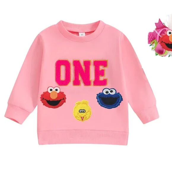 Elmo Sweater First Birthday Long Sleeve Pullover Top Sesame Street Sweatshirt - Picture 2 of 2